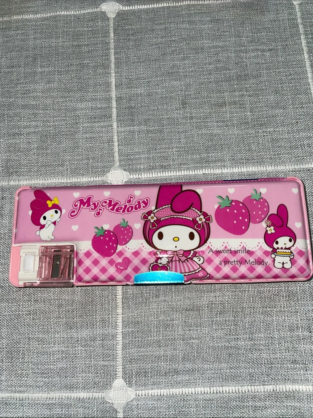 My Melody Pink Strawberry Design Pencil Case with built in sharpener